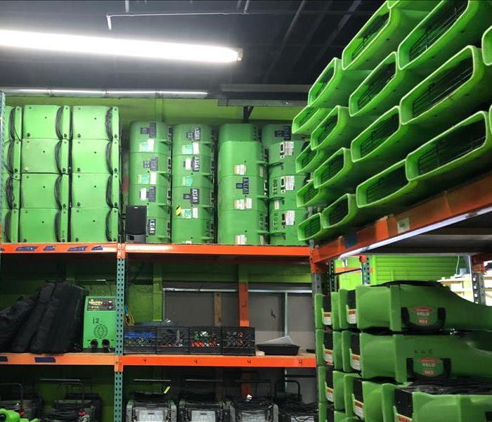 equipment green on shelves